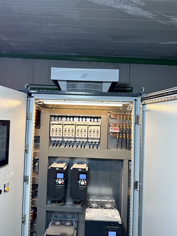 Panel with drives and cooling, on site